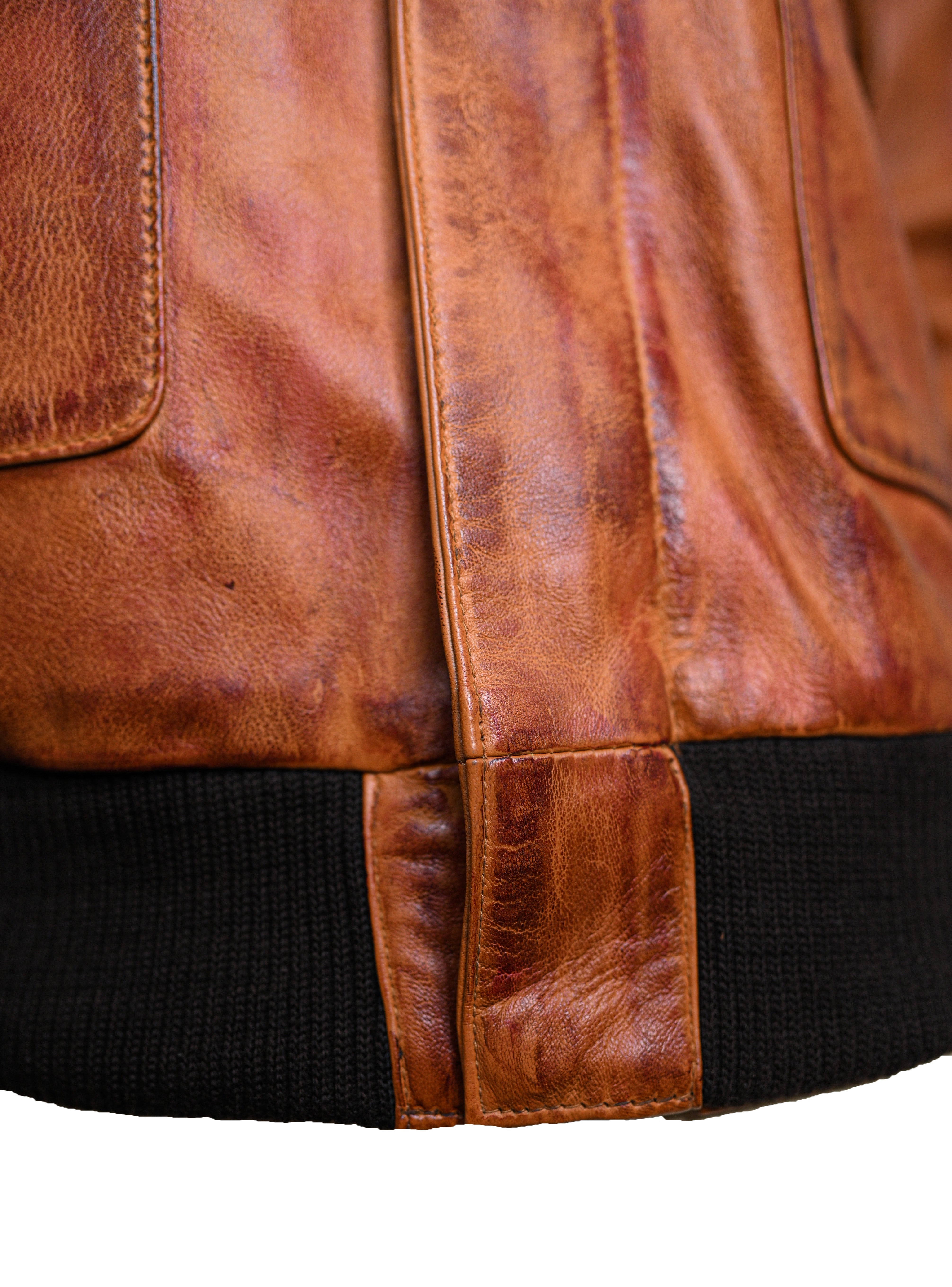 Distressed Bomber Brown Leather Jacket