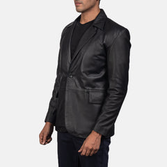 Polyester Lining Black Leather Blazer