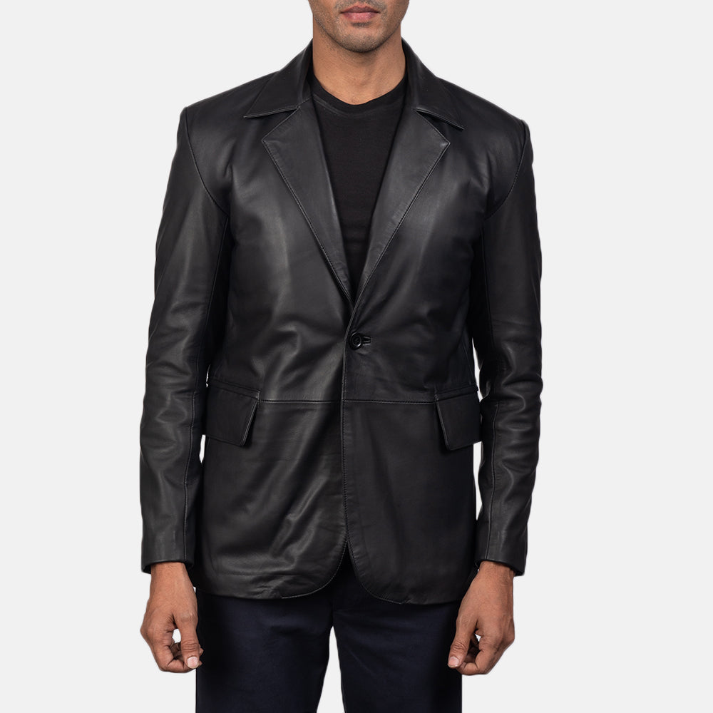 Polyester Lining Black Leather Blazer