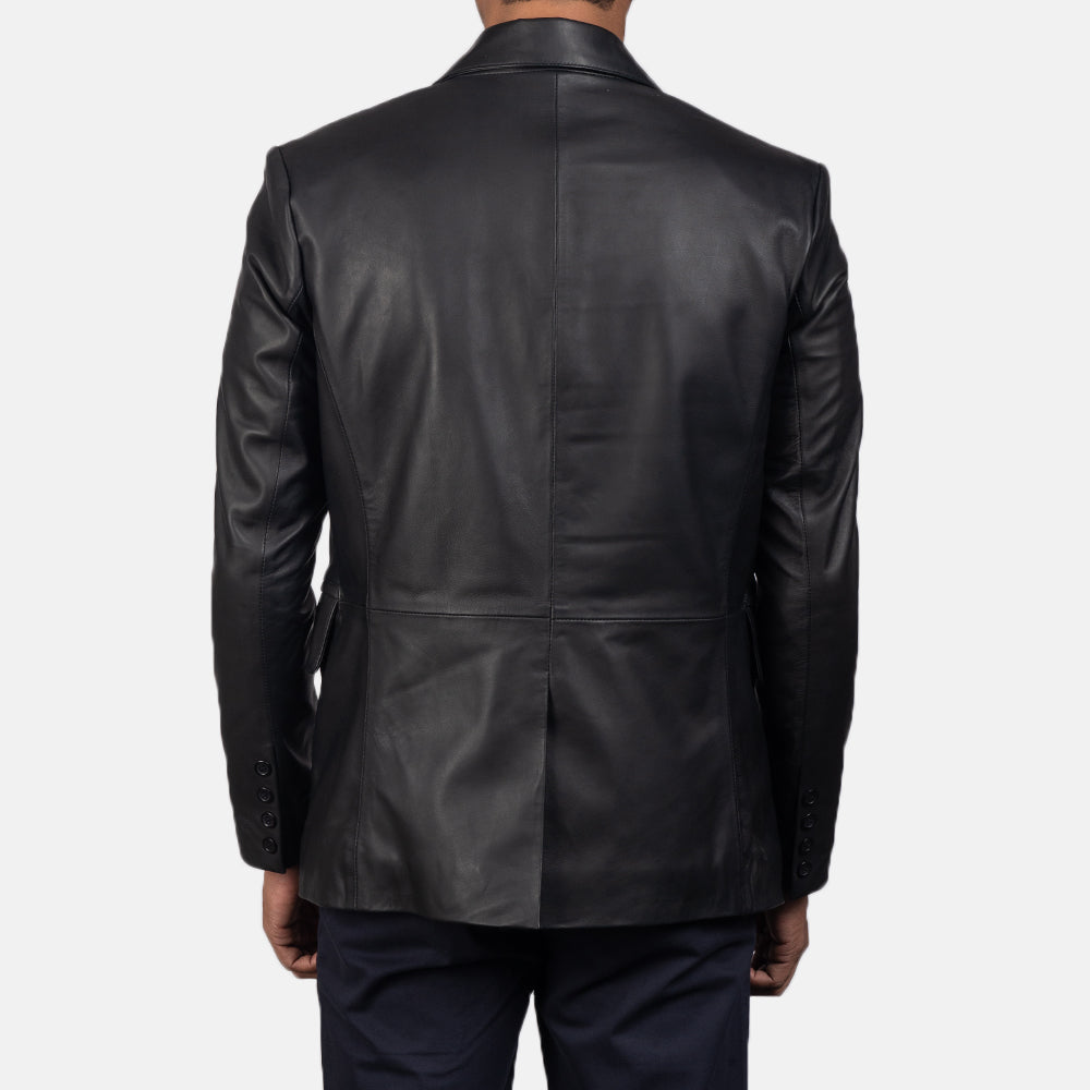 Polyester Lining Black Leather Blazer