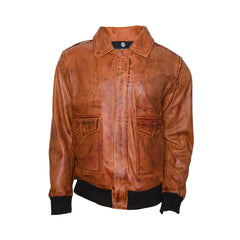 Distressed Bomber Brown Leather Jacket