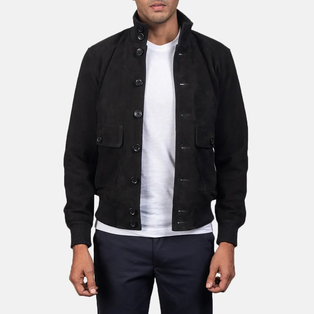 Eaton Black Suede Bomber Jacket