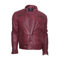 Jade Mens Maroon Zip-Up Bomber Leather Jacket