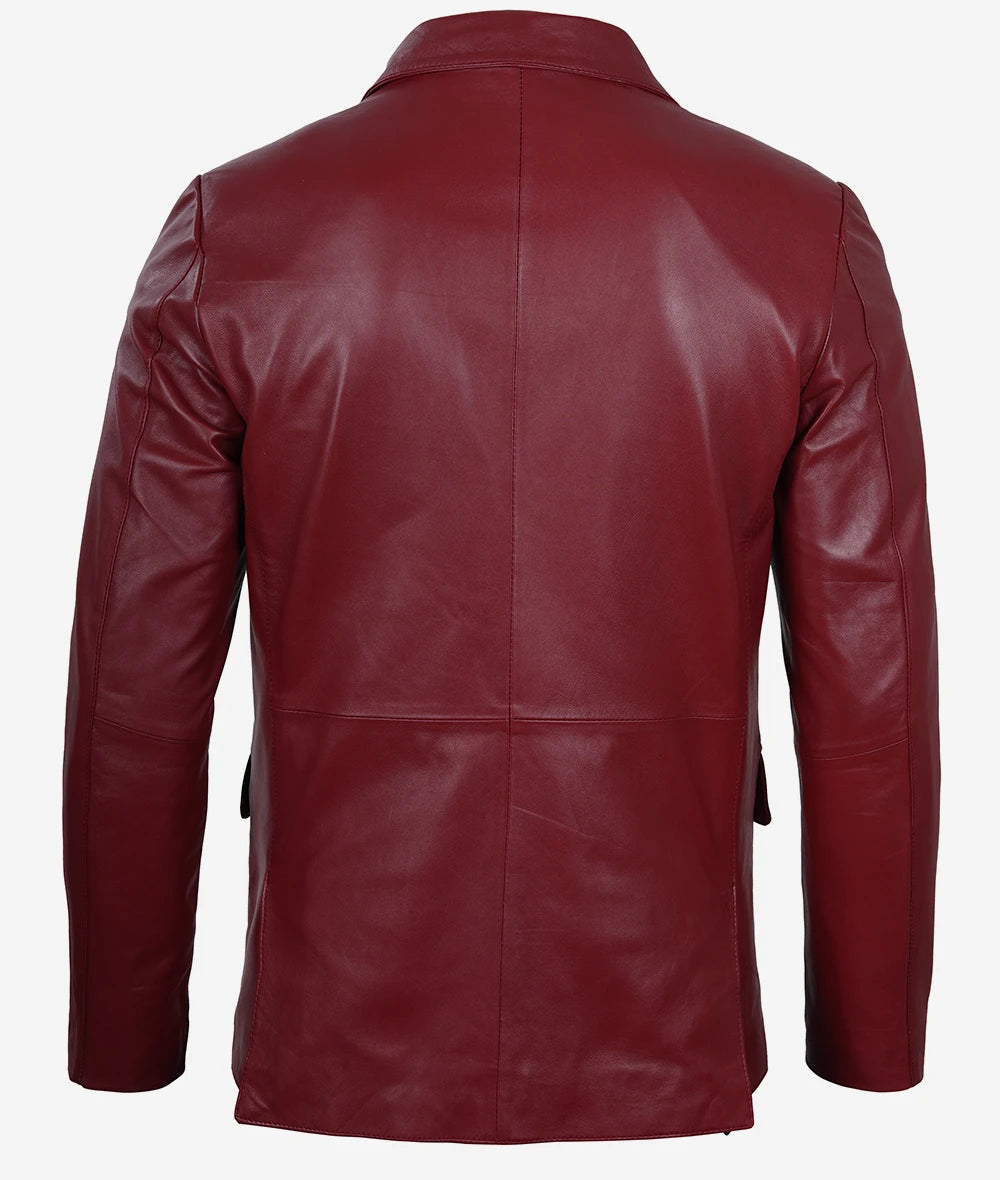 Plush Polyester Lining Maroon Leather Blazer