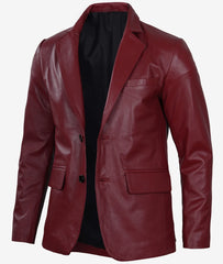 Plush Polyester Lining Maroon Leather Blazer