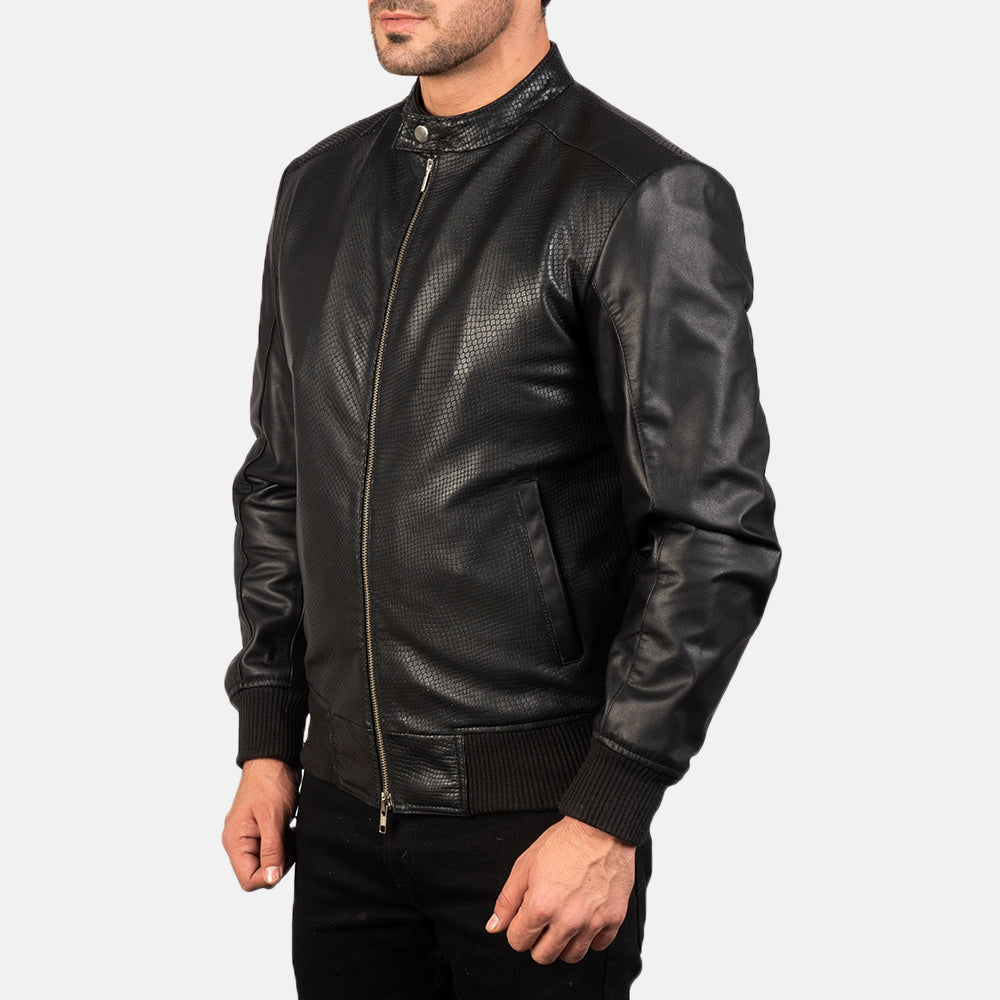 Avan Black Leather Bomber Jacket