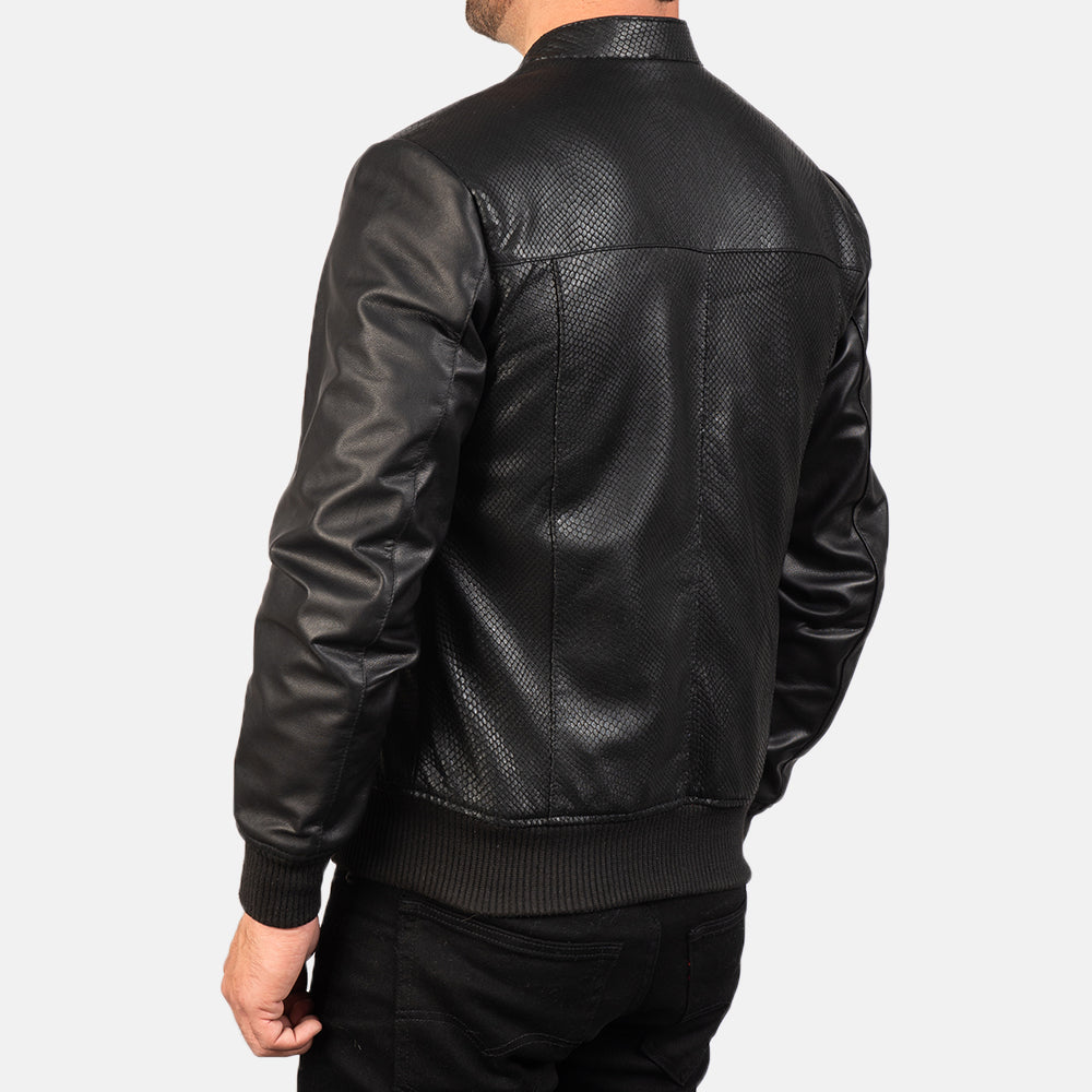 Avan Black Leather Bomber Jacket