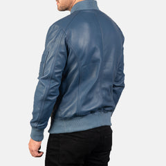 Bomia Blue Leather Bomber Jacket