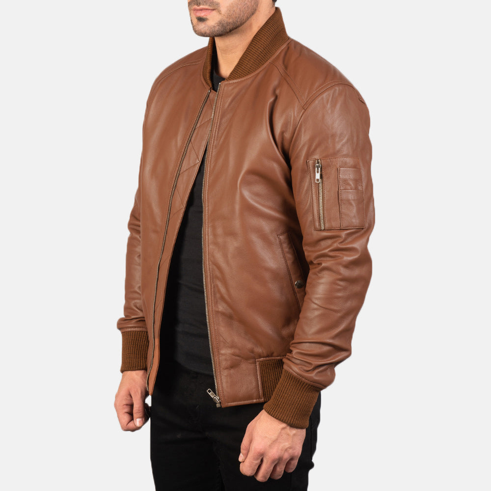 Bomia Brown Leather Bomber Jacket