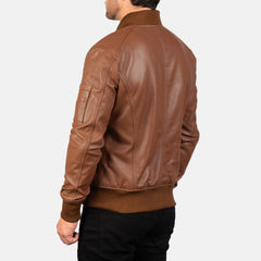 Semi-Aniline Brown Leather Bomber Jacket