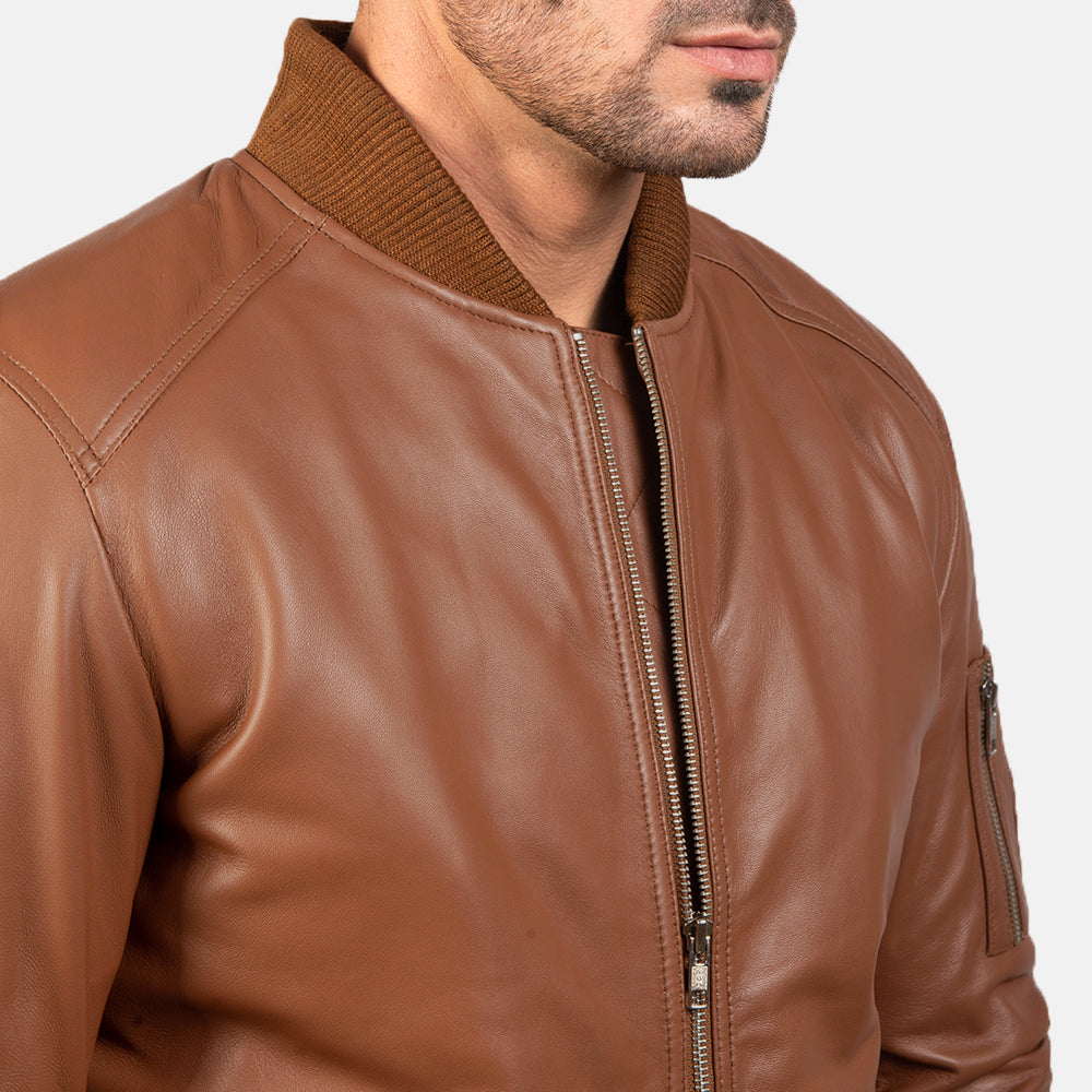 Bomia Brown Leather Bomber Jacket