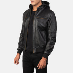 Bouncer Zipper Black Leather Bomber Jacket