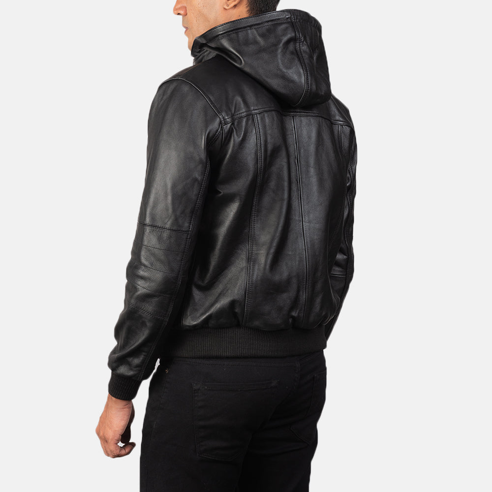 Bouncer Zipper Black Leather Bomber Jacket