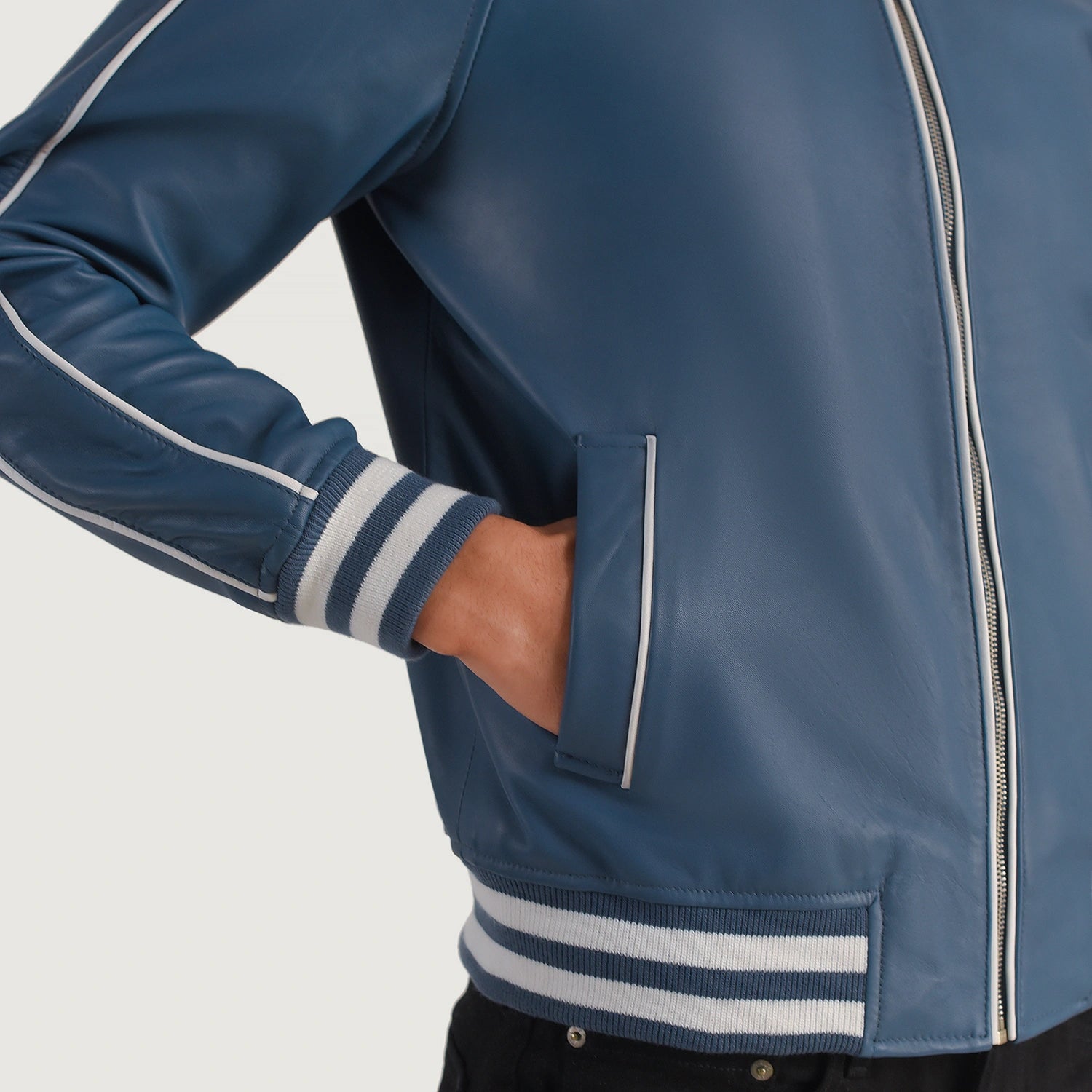 Cooper Blue Leather Varsity Jacket