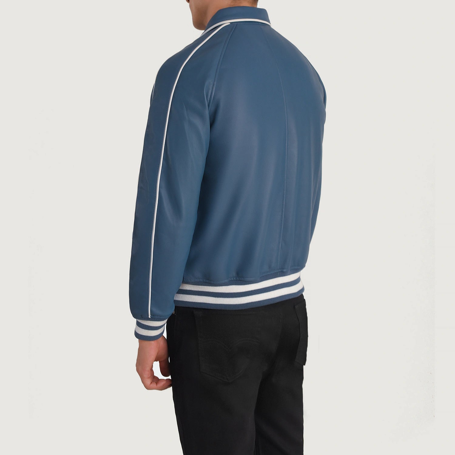 Cooper Blue Leather Varsity Jacket