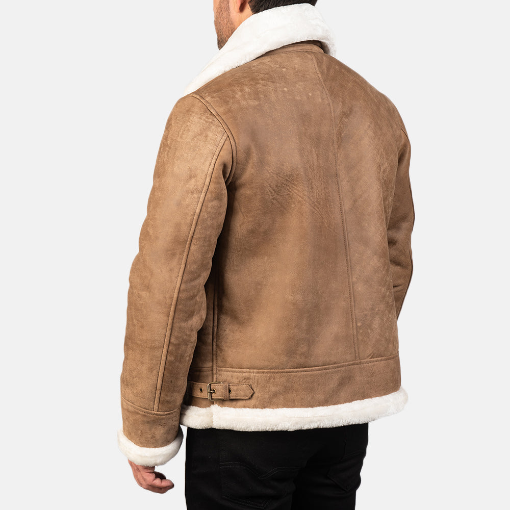 Francis Distressed Brown Leather Bomber Jacket