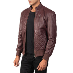 Moda Maroon Leather Bomber Jacket