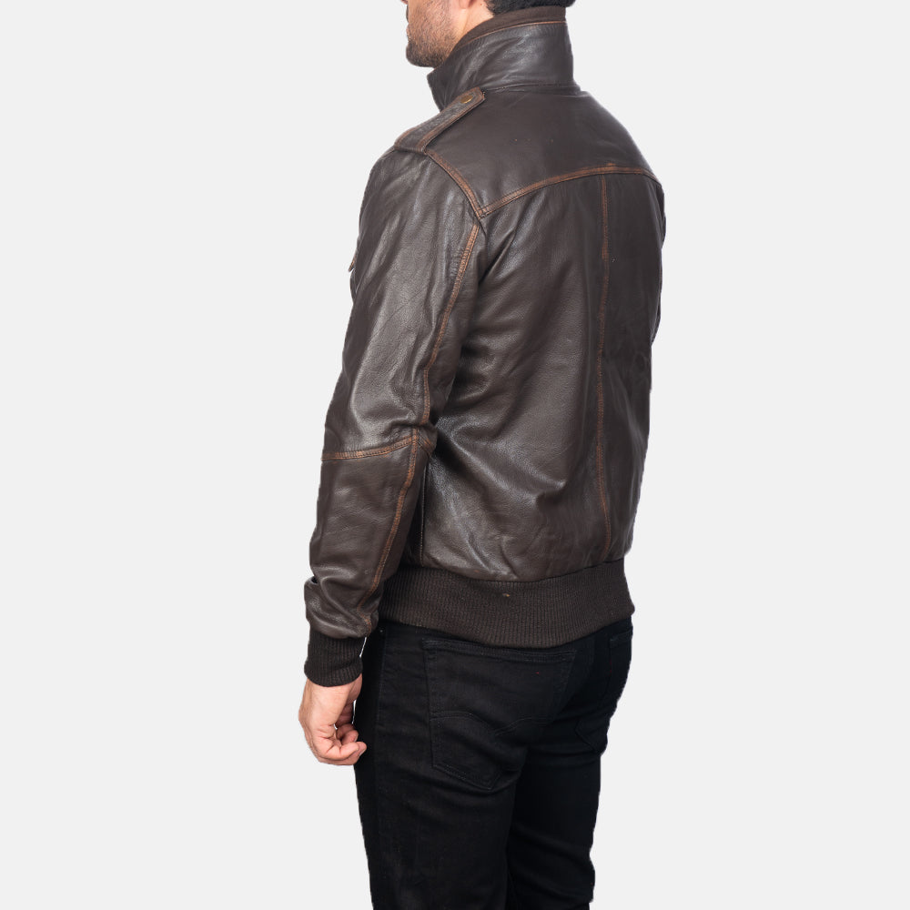 Glen Street Brown Leather Bomber Jacket