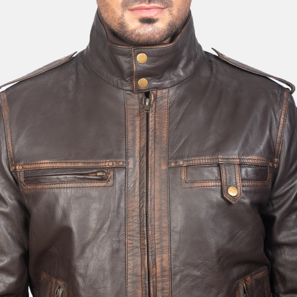 Glen Street Brown Leather Bomber Jacket