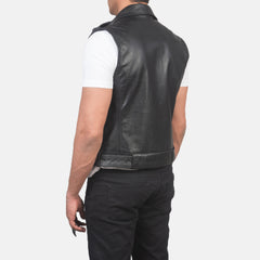 Black Leather Biker Vest - Waist Belt