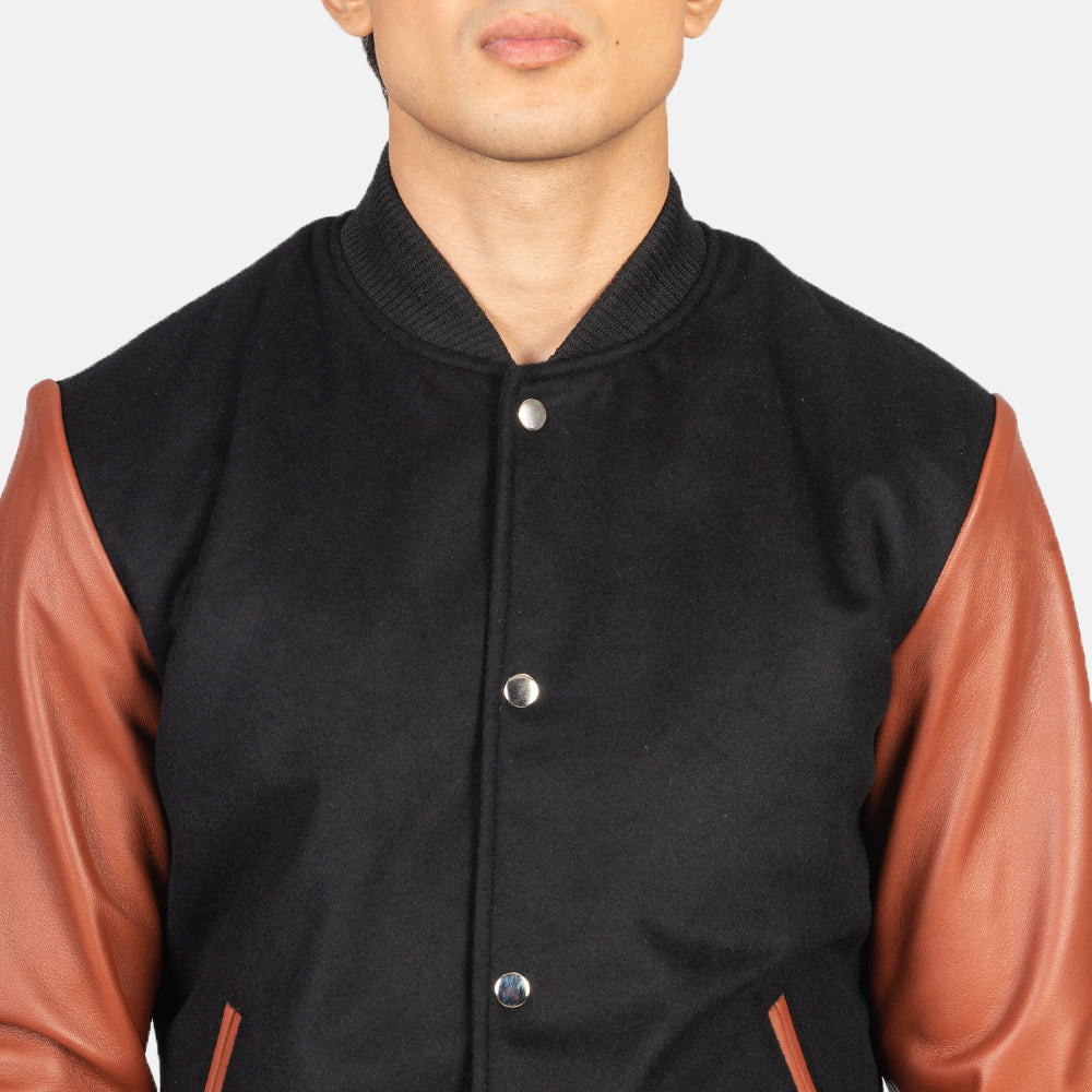 Vaxton Brown & Black Hybrid Varsity Jacket