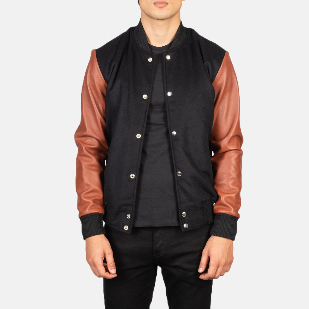 Vaxton Brown & Black Hybrid Varsity Jacket