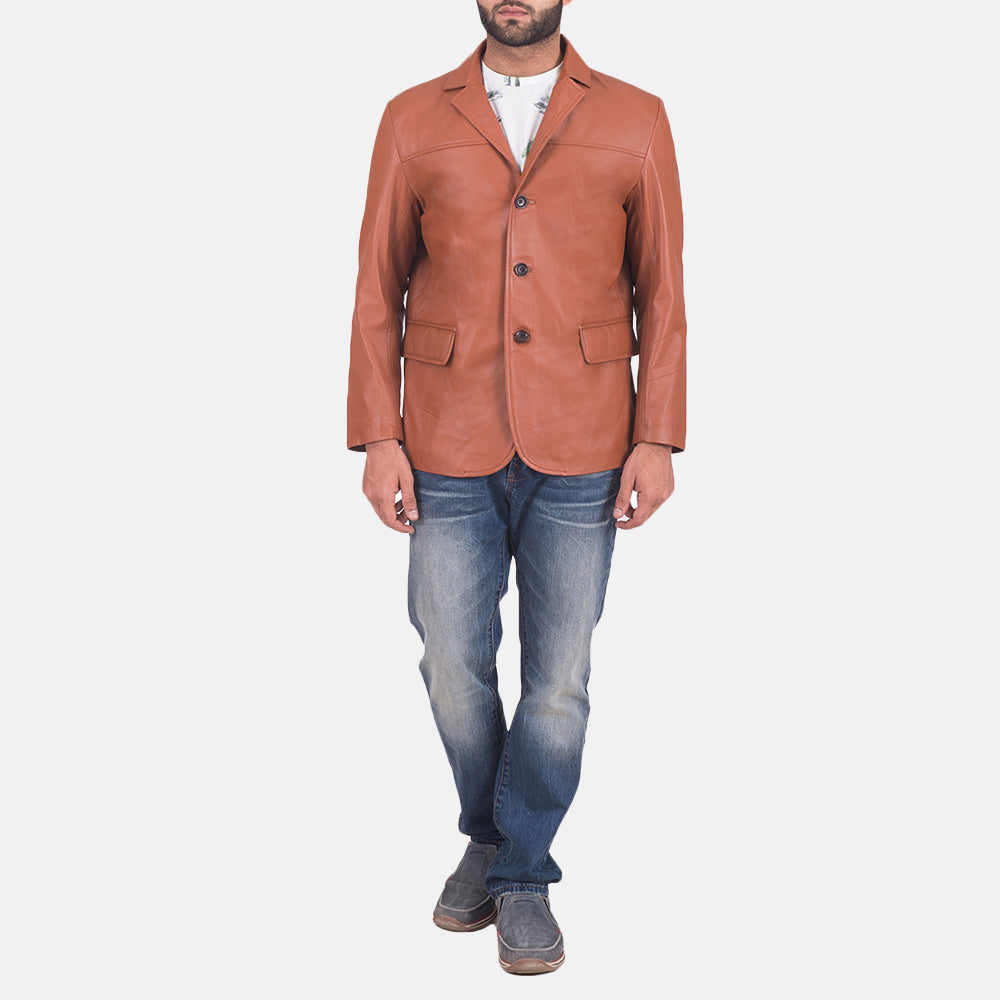 Tan Brown Leather Blazer