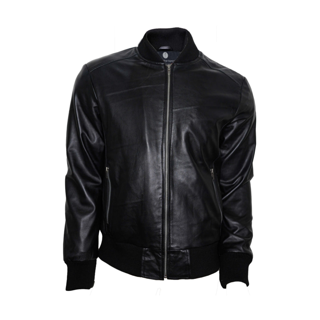 Mens Lambskin Black Bomber Jacket