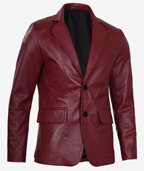 Plush Polyester Lining Maroon Leather Blazer