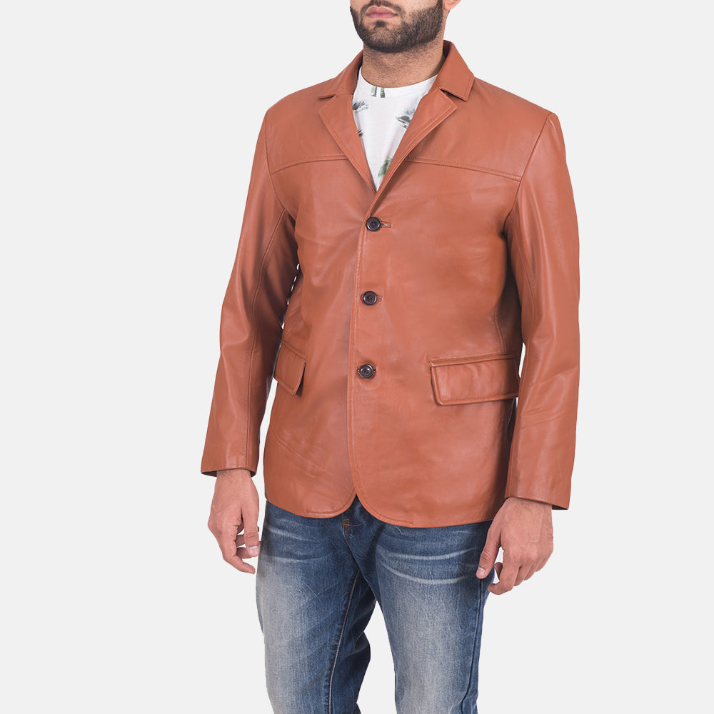 Tan Brown Leather Blazer