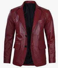 Plush Polyester Lining Maroon Leather Blazer