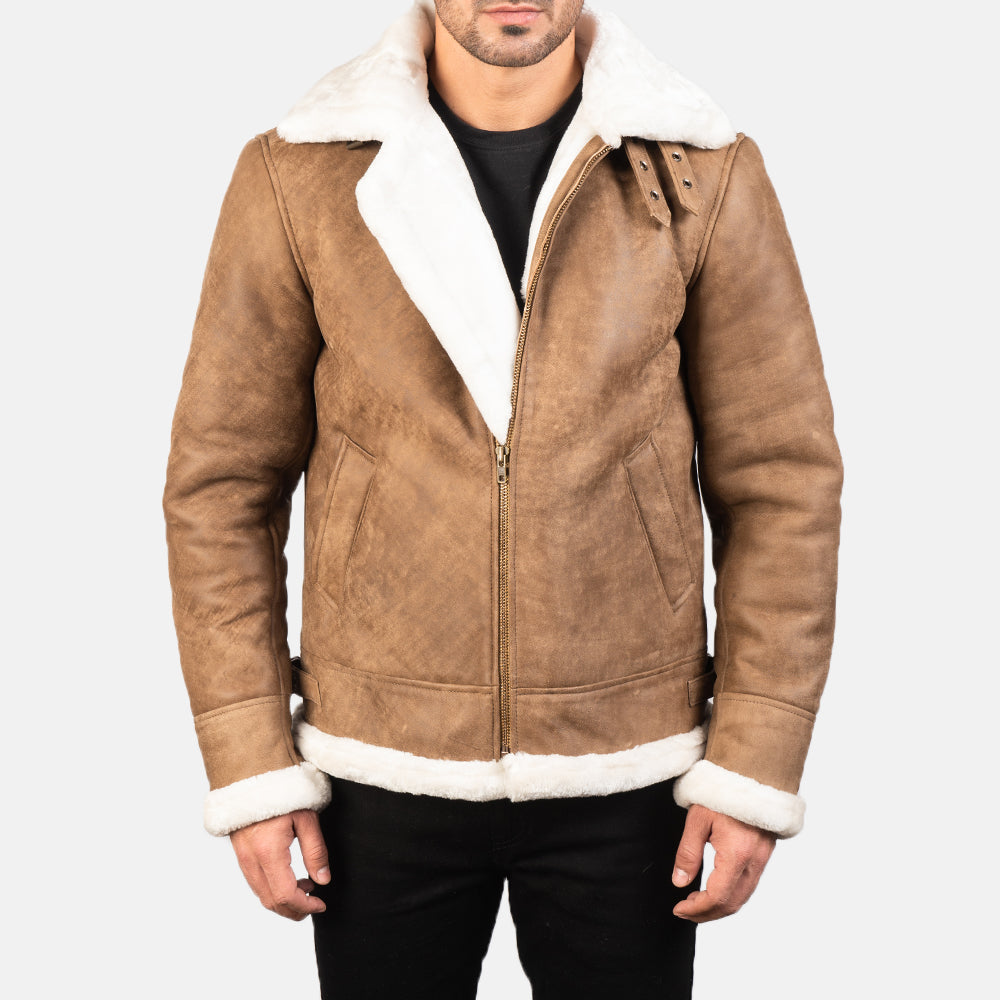 Francis Distressed Brown Leather Bomber Jacket