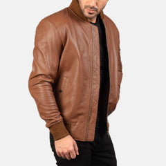 Bomia Brown Leather Bomber Jacket