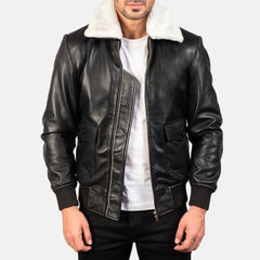 Stylish Black & White Leather Bomber Jacket