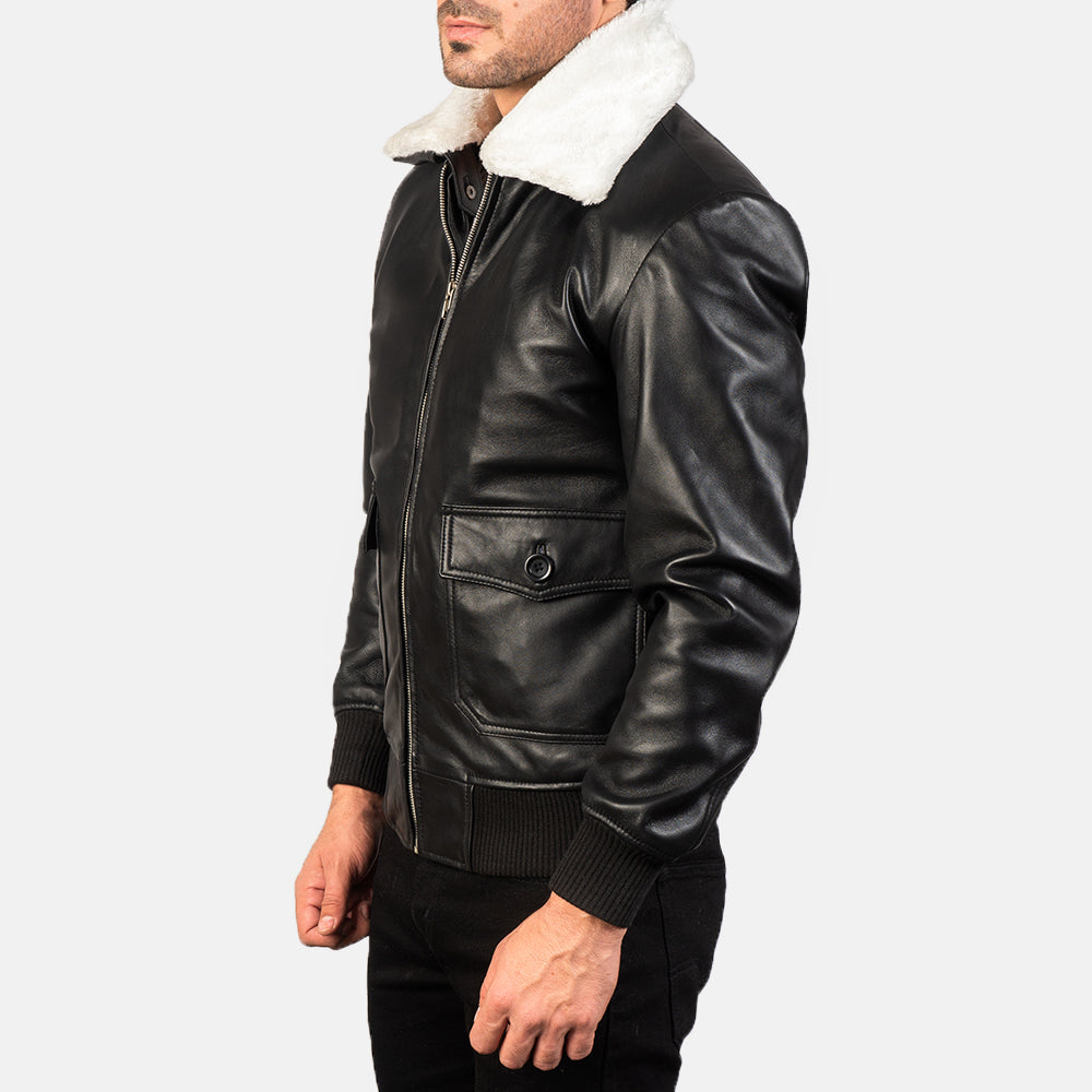 Stylish Black & White Leather Bomber Jacket