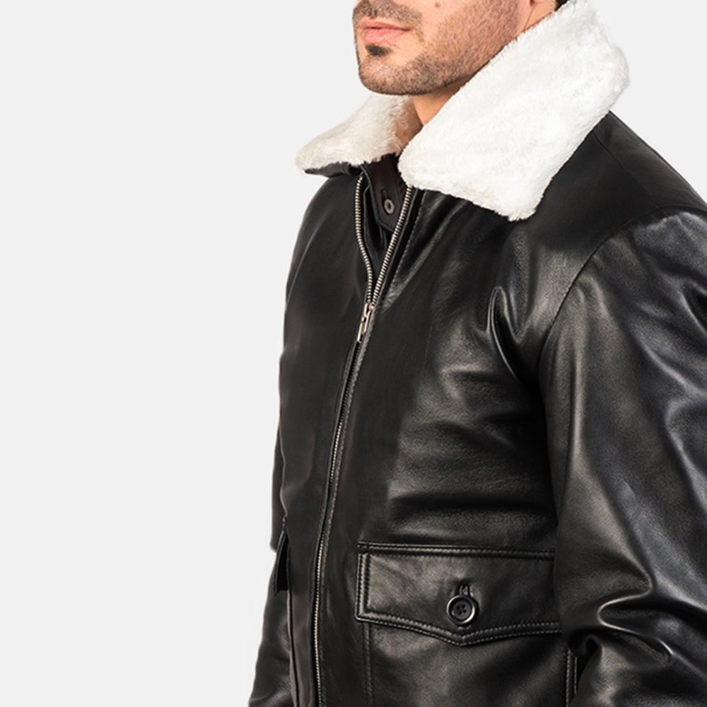 Stylish Black & White Leather Bomber Jacket