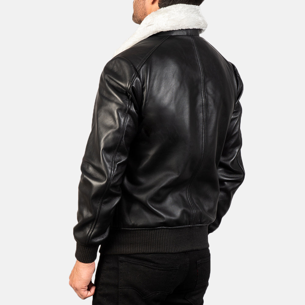 Stylish Black & White Leather Bomber Jacket