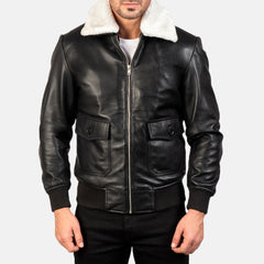 Stylish Black & White Leather Bomber Jacket