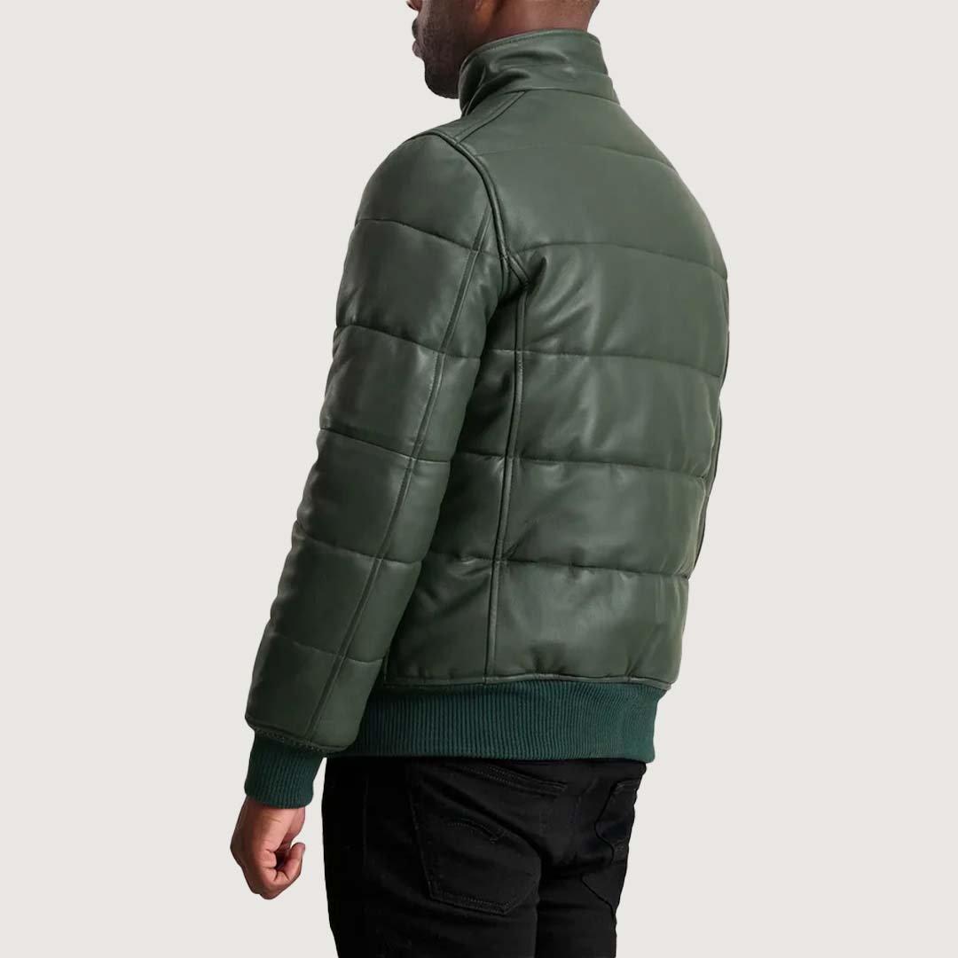 Lucas Green Leather Puffer Bomber Jacket