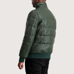 Lucas Green Leather Puffer Bomber Jacket