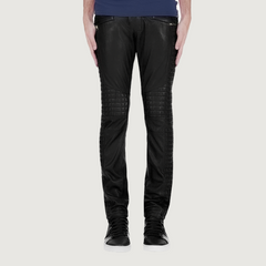 Waist Belted Black Leather Biker Pants