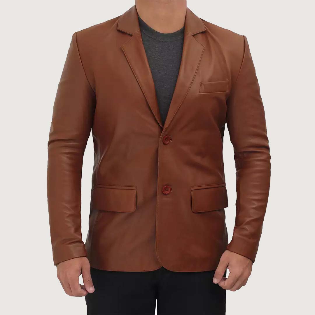 Men's Professional Two Button Leather Blazer