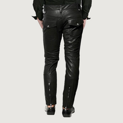 MEN CROSS FRONT ZIPPER LEATHER PANTS