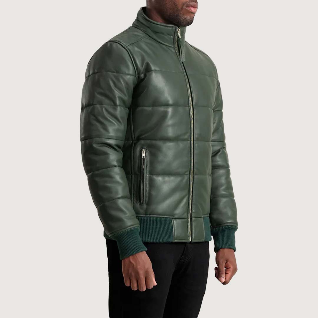 Lucas Green Leather Puffer Bomber Jacket