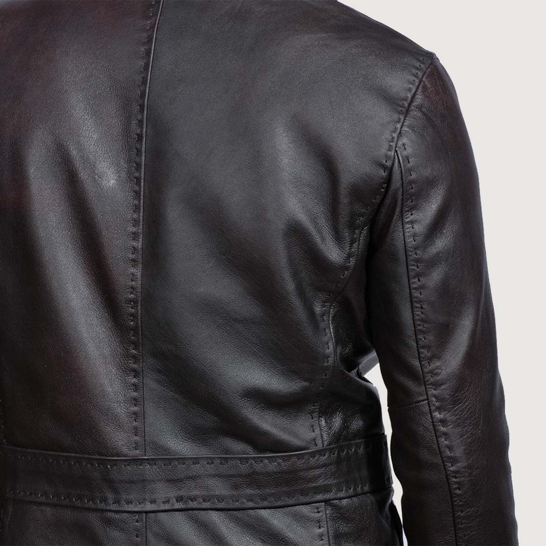 Viscose Lining Wine Black Leather Blazer