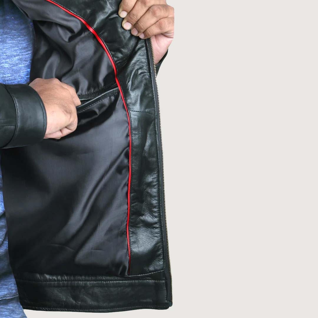 Versatile Men's Black Lambskin Leather Coat
