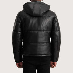 Gordon Black Hooded Leather Puffer Jacket