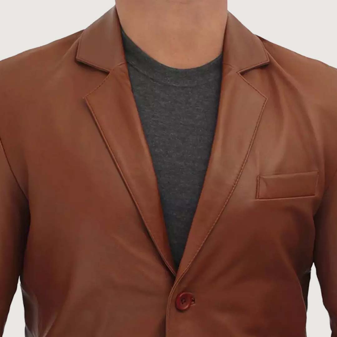 Men's Professional Two Button Leather Blazer