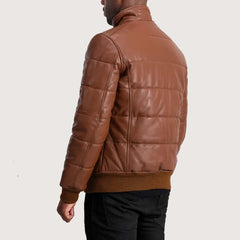 Lucas Brown Leather Puffer Bomber Jacket
