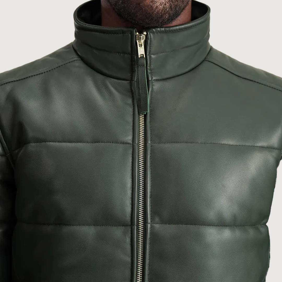 Lucas Green Leather Puffer Bomber Jacket